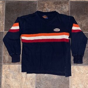 Y2K Guess Jeanswear Navy Pullover with Orange and White Stripes